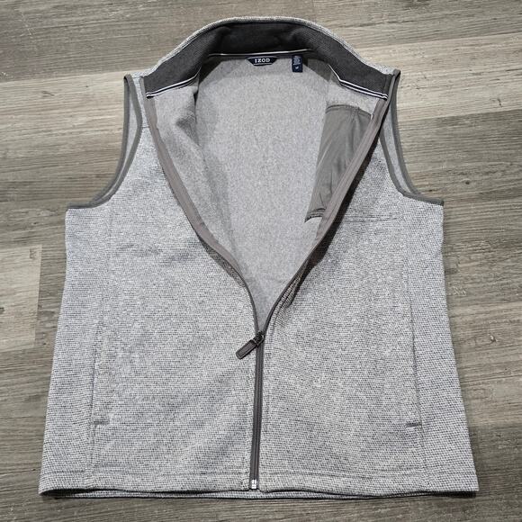 Izod Vest Light Gray Multi Front Pockets Full Zip Sleeveless Collard Vest Men's - Picture 2 of 8